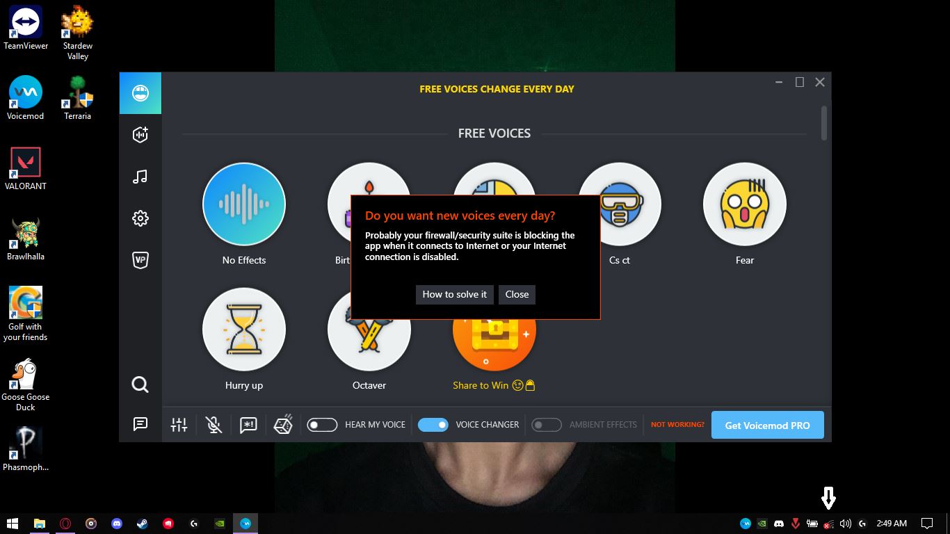 Voicemod v1.2.6.8 sau khi bật WIFI vẫn không lên pro version Voicemod v1.2.6.8 sau khi bật WIFI vẫn không lên pro version