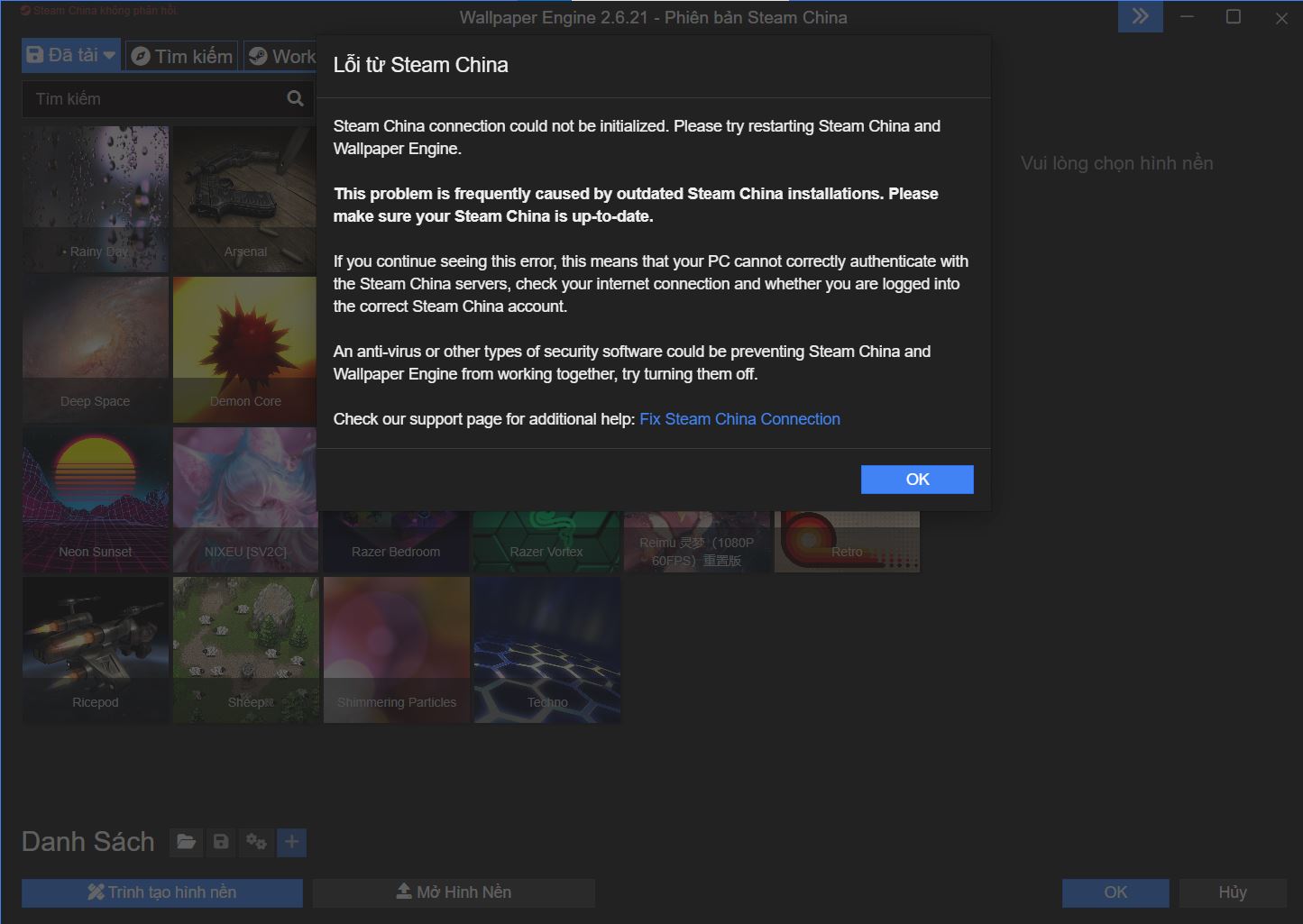 Lỗi Steam China WallPaper Engine, làm thế nào để fix ạ