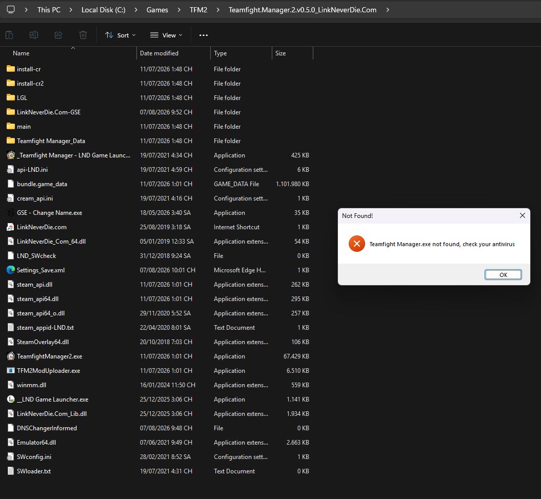 Lỗi "List not found" - Teamfight Manager 2