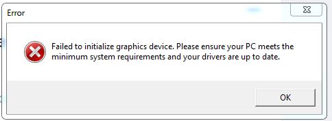 Lỗi Failted to Initialize Grahics Device. Please ensure Your PC meete the minimum system requirement and your Drivers are up to date