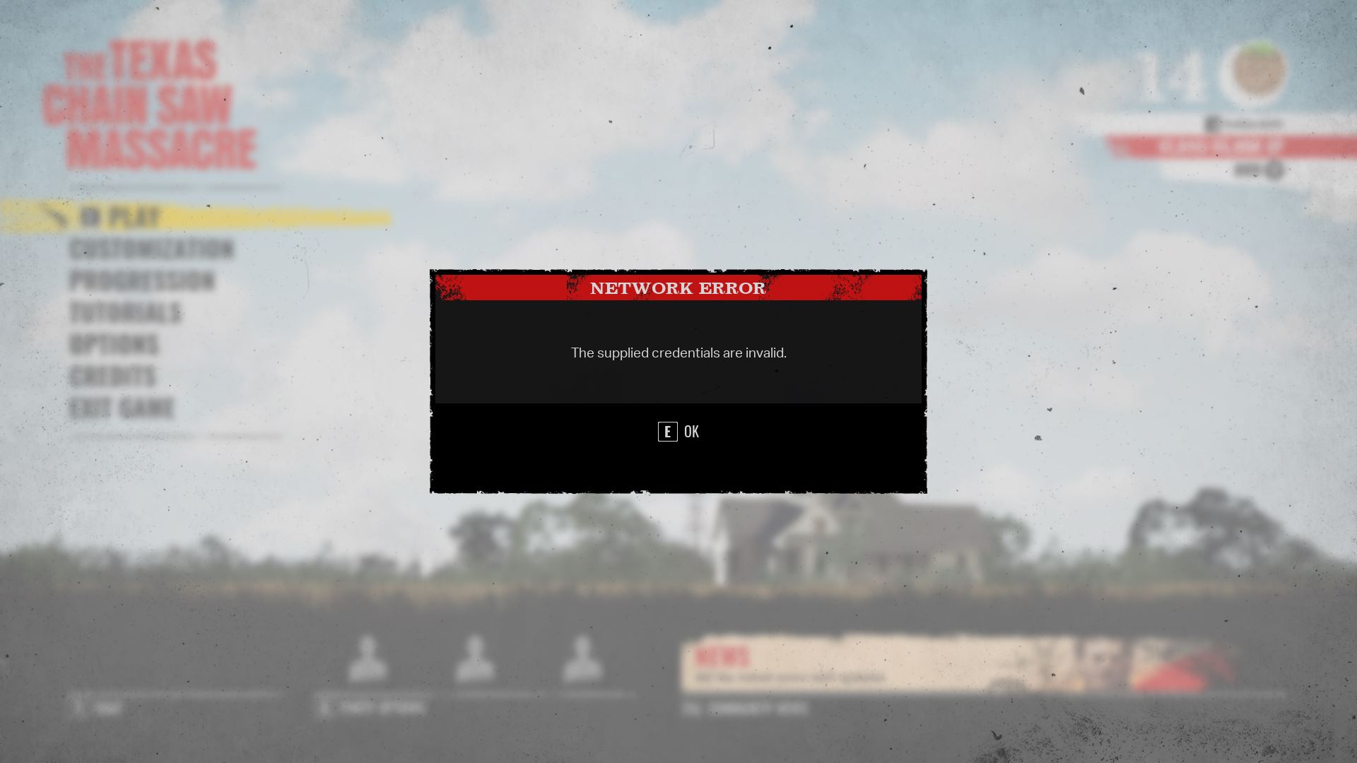 The Texas Chain Saw Massacre Network Error The Supplied Credentials Are Invalid