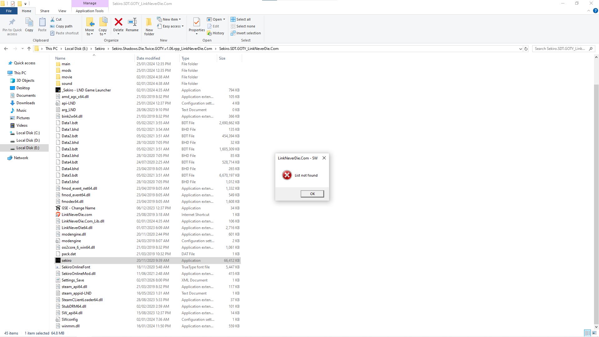 Sekiro lỗi List not found Sekiro lỗi List not found