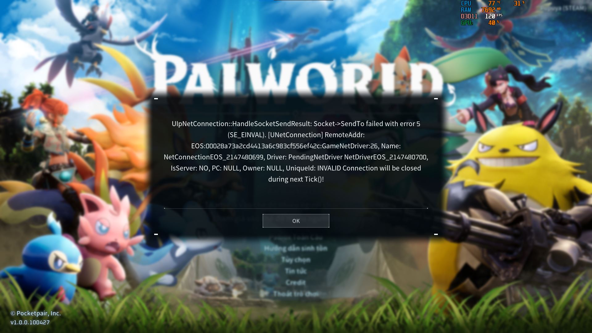 Palworld v1.0 lỗi khi connect đến server bạn bè qua code invite Palworld v1.0 lỗi khi connect đến server bạn bè qua code invite