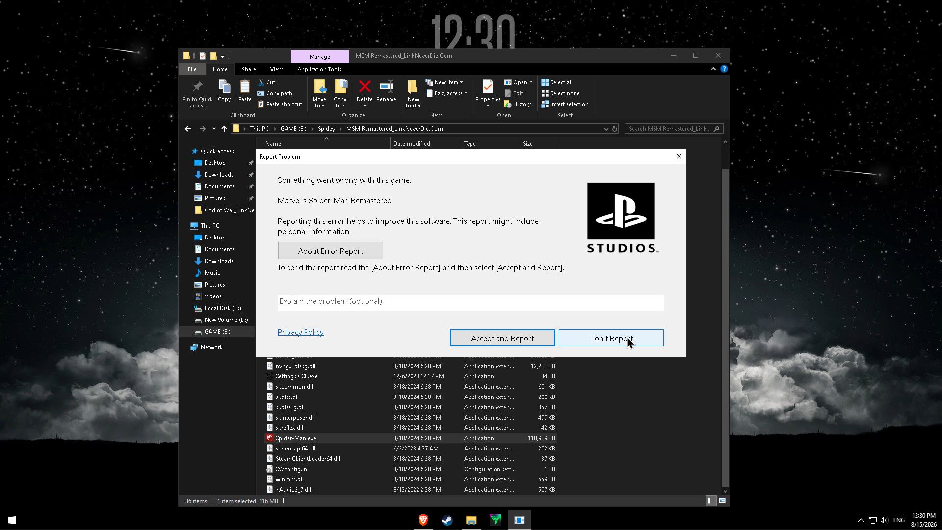 LỖI CRASH REPORT KHI VÀO GAME MARVEL SPIDERMAN REMASTERED LỖI CRASH REPORT KHI VÀO GAME MARVEL SPIDERMAN REMASTERED