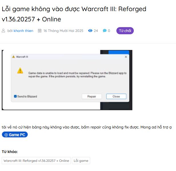 Lỗi game warcraft Lỗi game warcraft