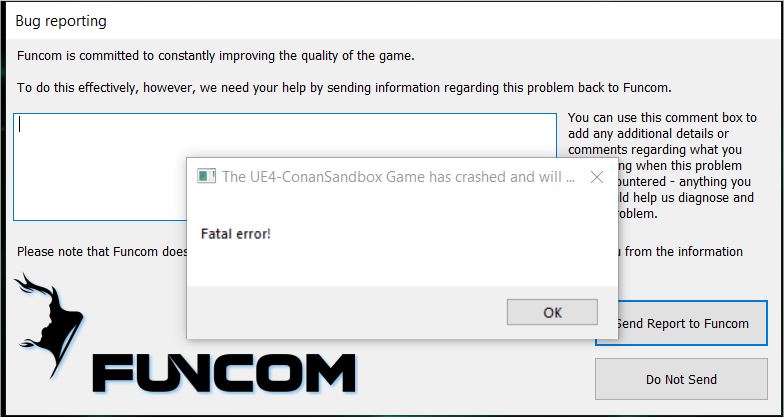 Lỗi Fatal Error game conan exiles