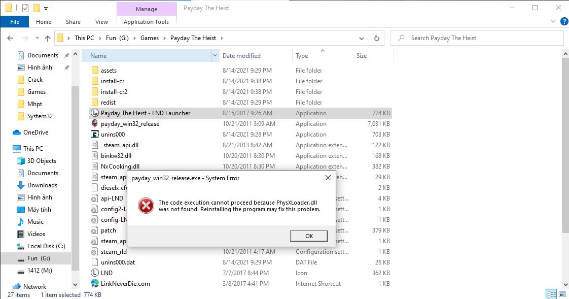 Lỗi chạy game Payday 1