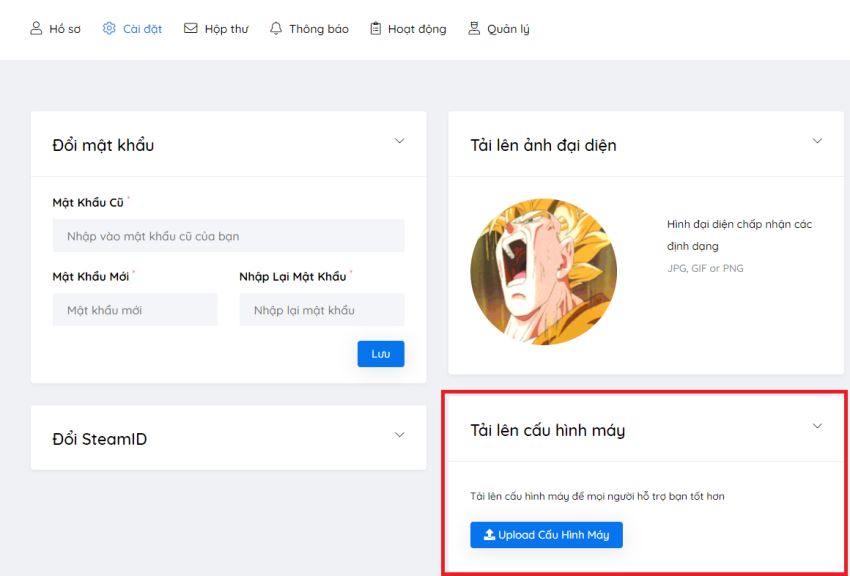 Hướng dẫn tải lên cấu hình máy cá nhân
