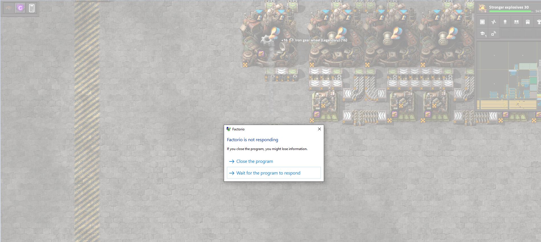 Game Factorio không phản hồi