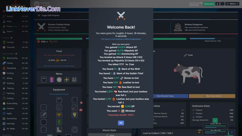 Hình ảnh trong game Melvor Idle (screenshot) Hình ảnh trong game Melvor Idle (screenshot)